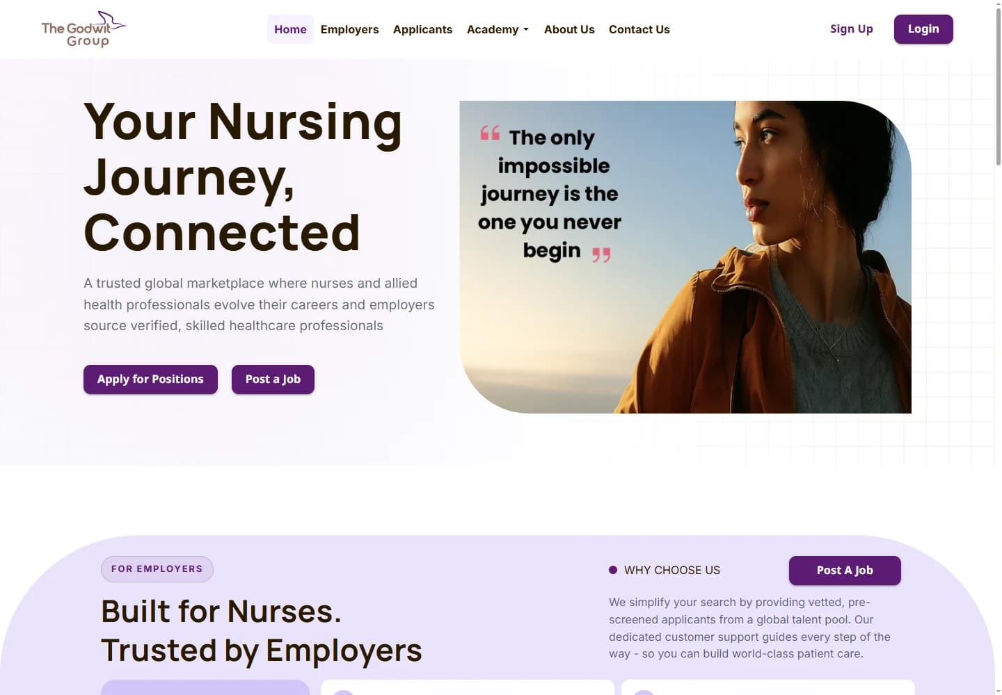 The Godwit Group - Healthcare Recruitment Platform - A full stack platform connecting nurses and allied healthcare professionals with employers