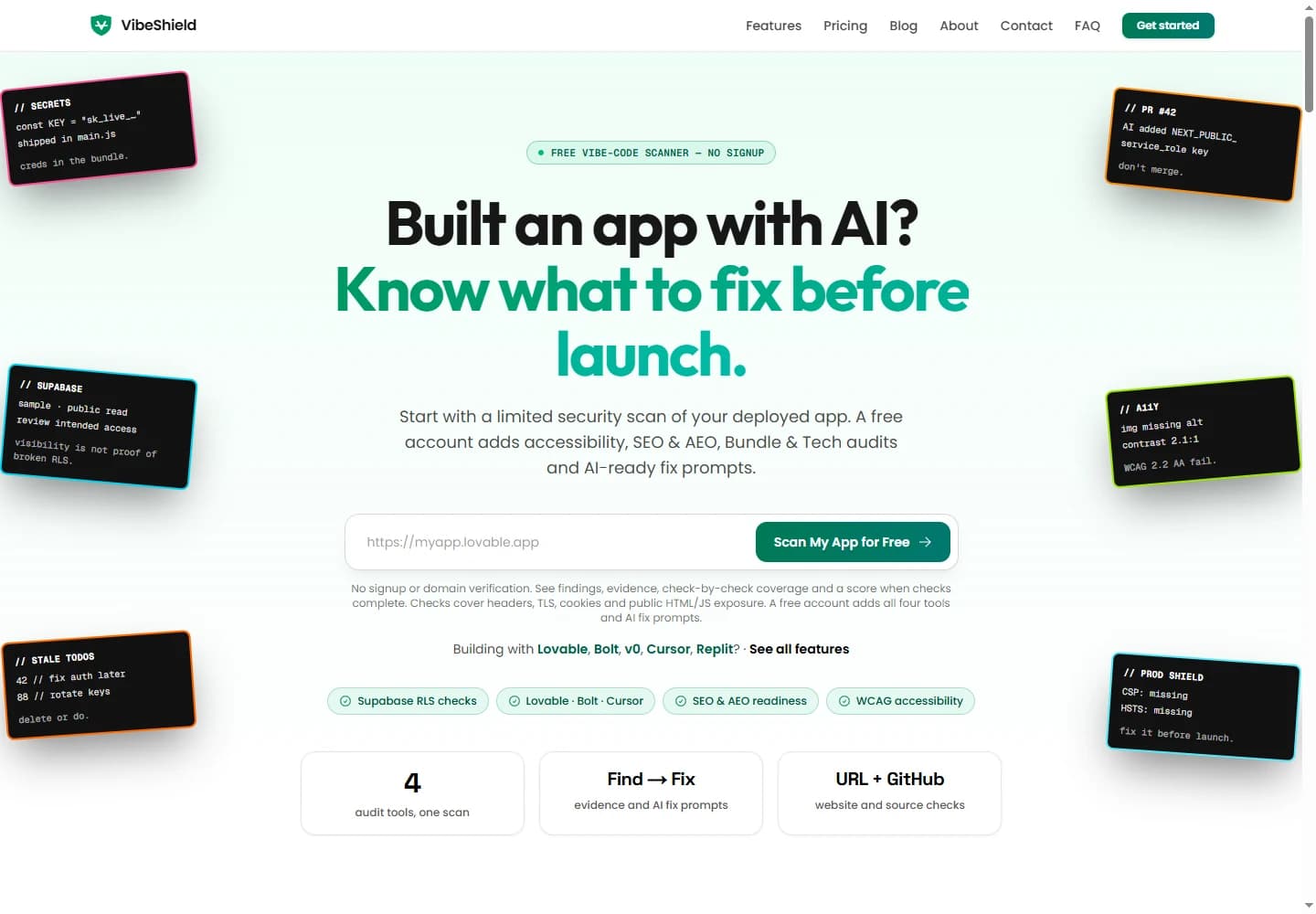 VibeShield - Website Audit SaaS - A full stack audit workspace for security, accessibility, SEO, and actionable fix guidance
